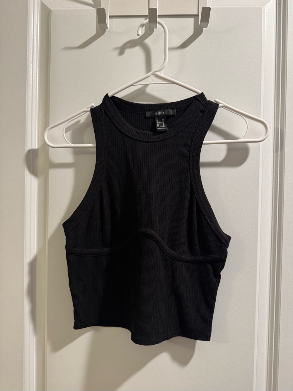 Forever 21 Black Ribbed High-Neck Cropped Tank